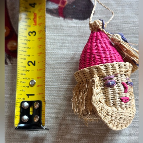 VTG Woven Santa w/hidden bells Ornament Weaved Straw Wicker 3”+ - Picture 2 of 2